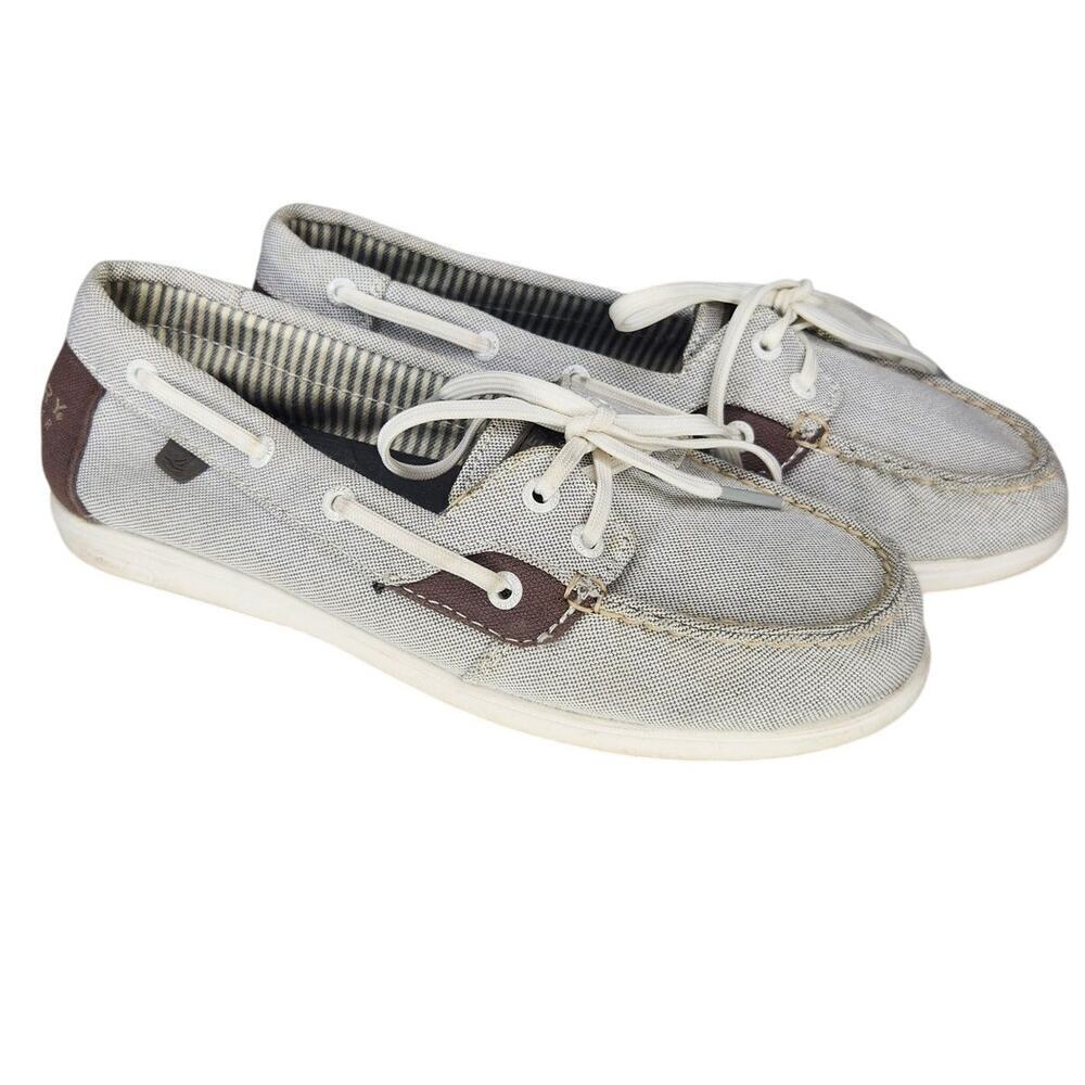 Sperry Top Siders Boat Shoes Fabric Gray Brown Preppy Academia Coastal